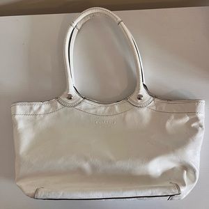 Coach White Leather Bleeker Carry All Tote Handbag